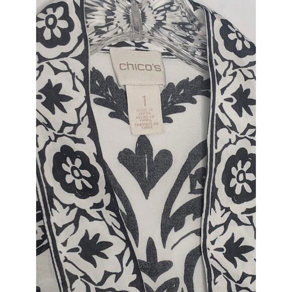 Chico’s Kimono in Black/White print Cotton-Silk Blend, Size 1 (Medium 8) Glam - Picture 3 of 5